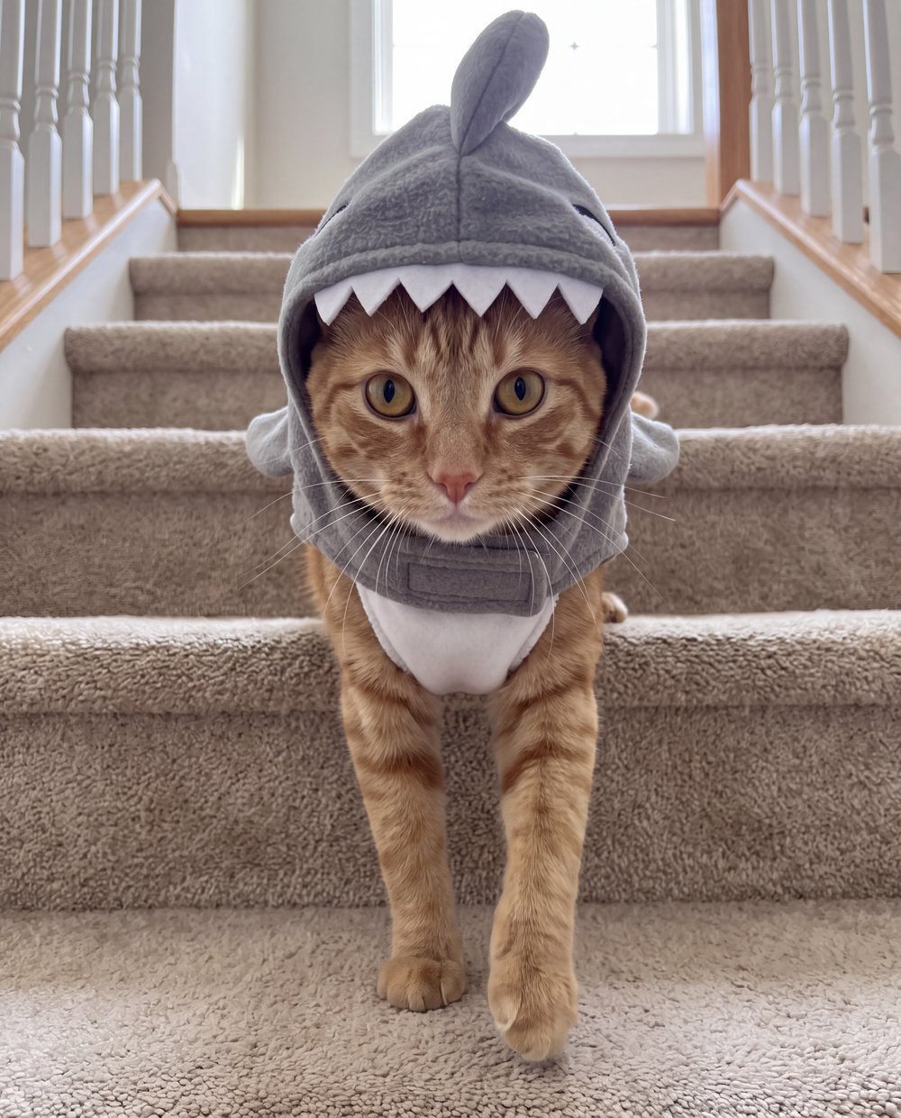 Shark hood · walking down the stairs