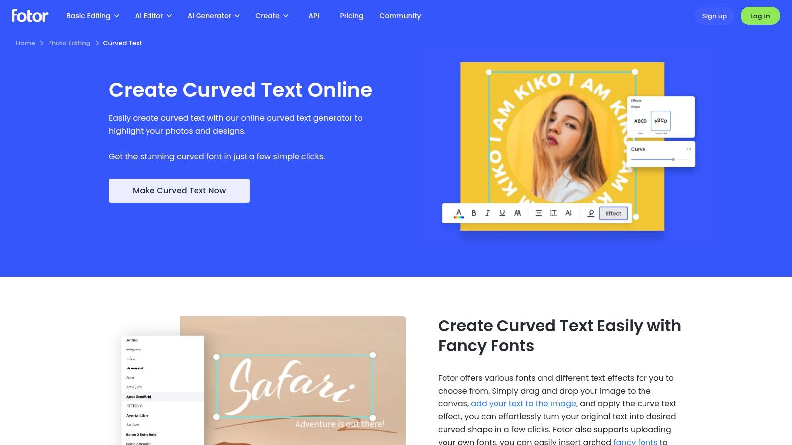 Fotor, Curved Text Generator