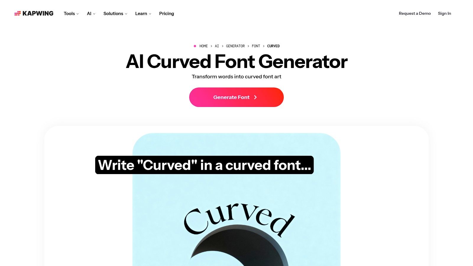 Kapwing, AI Curved Text / Font Generator