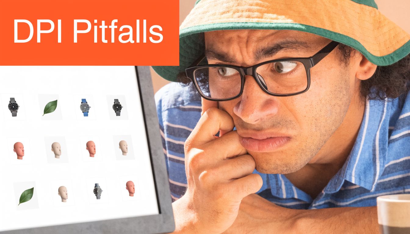 A confused person wearing a bucket hat stares at a computer screen displaying various item icons.