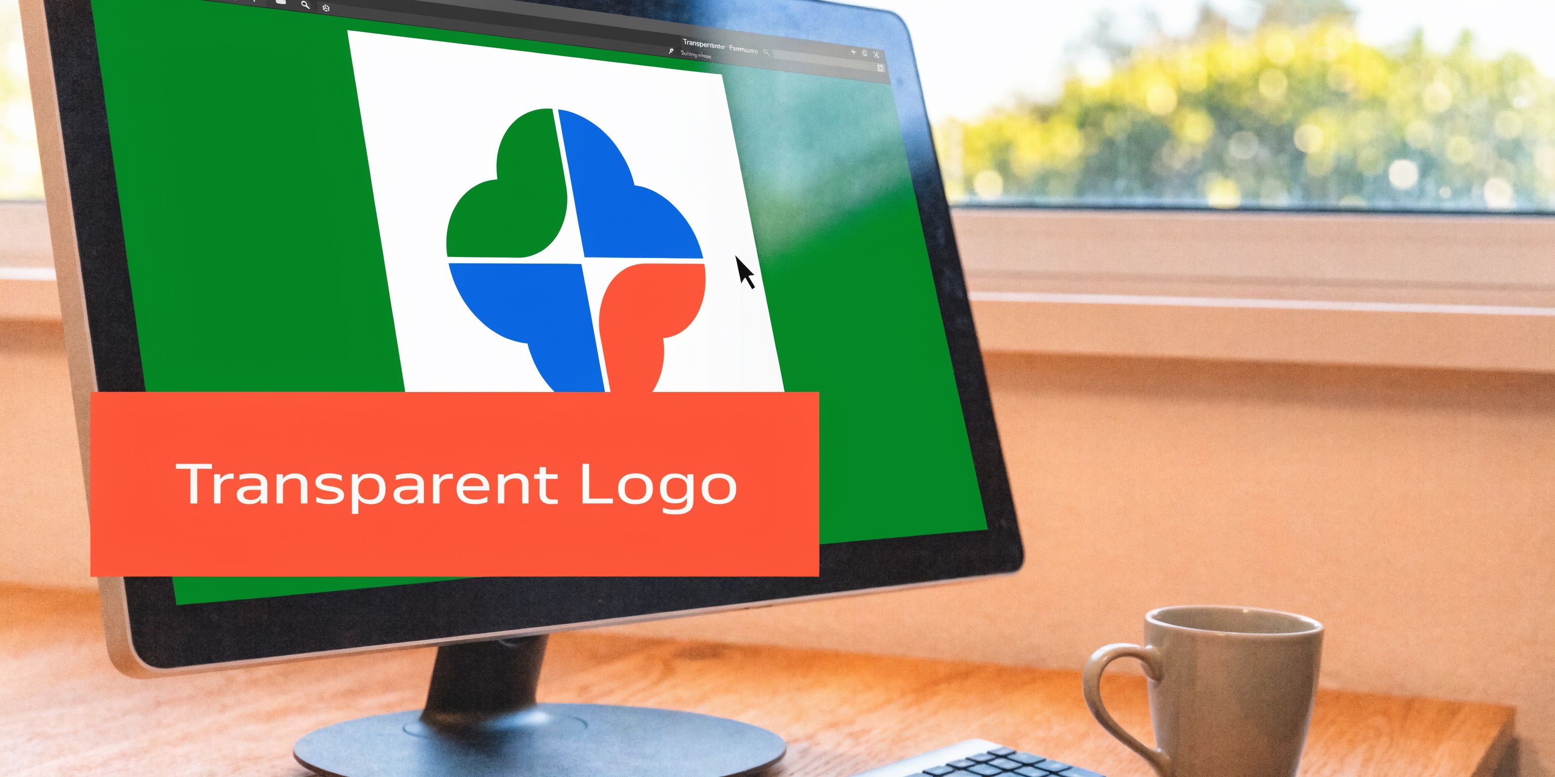 A computer screen displaying a colorful, four-part floral logo design on a white and green background.