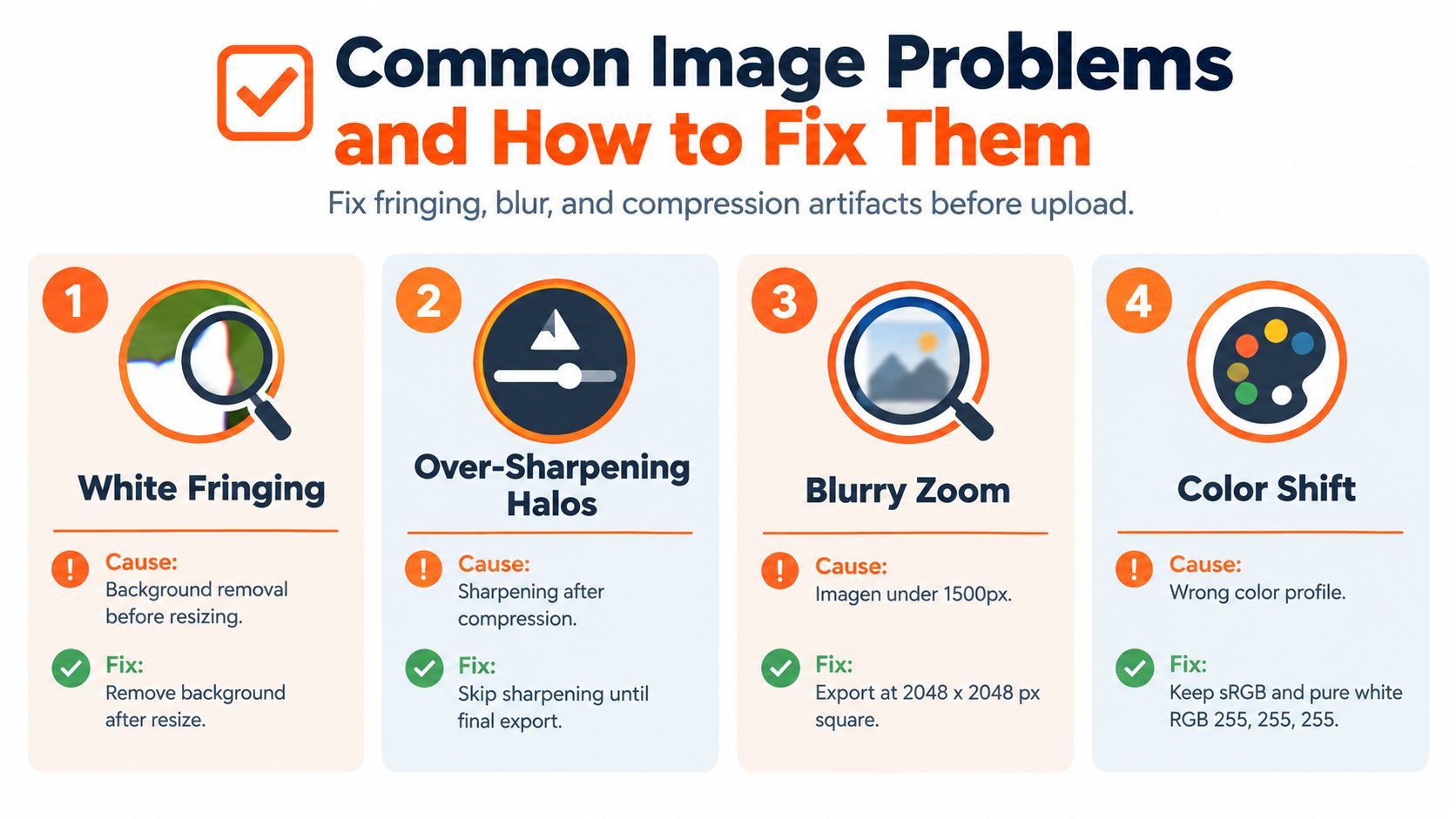 An infographic titled Common Image Problems and How to Fix Them, listing four common issues and solutions.