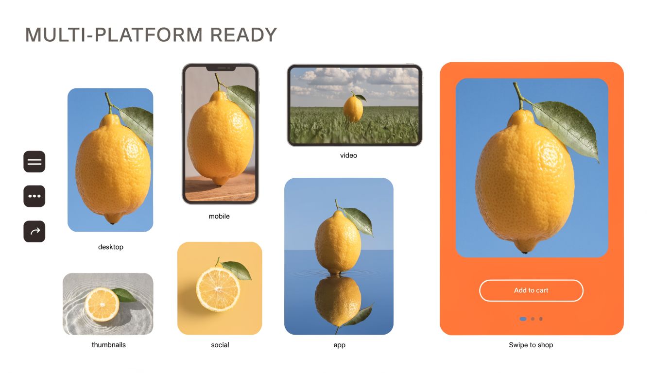 A digital display showcasing lemons adapted for various platforms including mobile, desktop, apps, and social media.