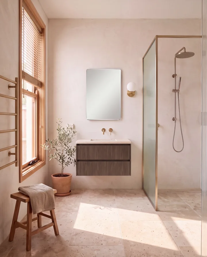 Dark oak vanity — made by MerchLoom from the photos on the left